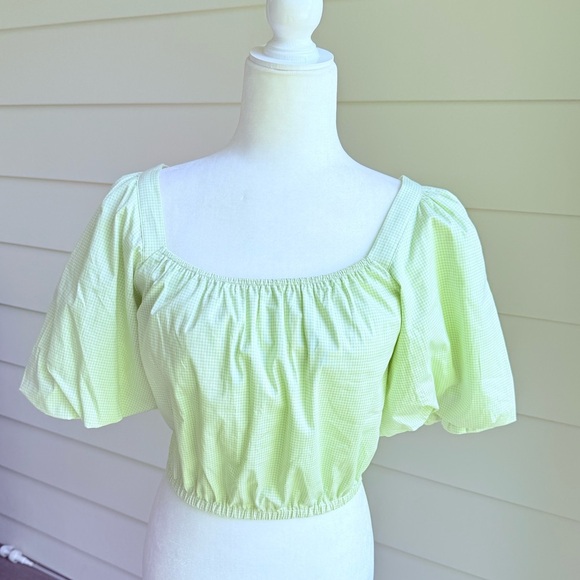 Copper Key Gingham Green Cropped Top with Puff Sleeves Size Small - Picture 5 of 11